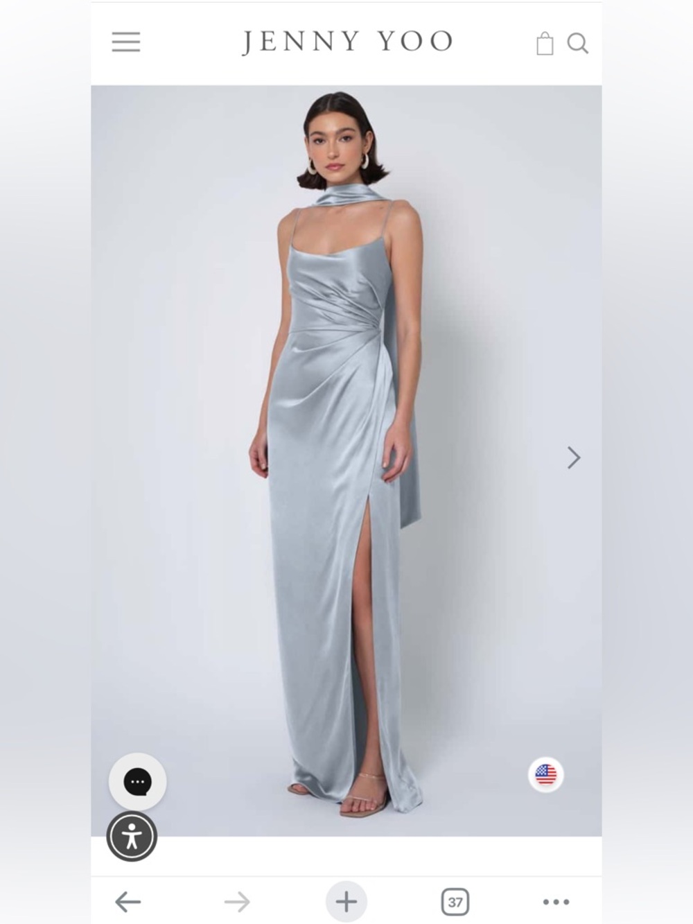 Jenny Yoo French Blue Wren style  Satin Cowl Neck Maxi Dress with Scarf Detail